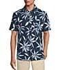 Rowm Performance Rec + Relax Short Sleeve Large Leaf Print Textured Shirt, Color:Dark Navy - Image 1