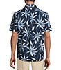 Rowm Performance Rec + Relax Short Sleeve Large Leaf Print Textured Shirt, Color:Dark Navy - Image 2