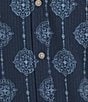 Rowm Performance Rec + Relax Short Sleeve Line Medallion Print Textured Shirt, Color:Dark Navy - Image 4
