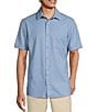 Rowm Performance Rec + Relax Short Sleeve Solid Textured Shirt, Color:Greyed Indigo - Image 1