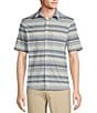 Rowm Rec + Relax Short Sleeve Horizontal Stripe Print Knit Button-Front Shirt, Color:White - Image 1