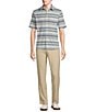 Rowm Rec + Relax Short Sleeve Horizontal Stripe Print Knit Button-Front Shirt, Color:White - Image 3
