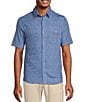 Color:Light Blue - Image 1 - Rec & Relax Short Sleeve Mini Wave Print Coat Front Shirt