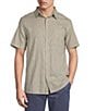 Rowm Short Sleeve Hemp Tile Print Point Collar Button Front Shirt - Image 1