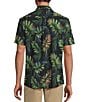 Color:Black - Image 2 - Short Sleeve Mesh Tropical Palm Print Shirt