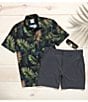 Color:Black - Image 6 - Short Sleeve Mesh Tropical Palm Print Shirt
