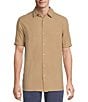 Rowm Solid Texture Short Sleeve Point Collar Button Front Shirt - Image 1