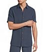 Rowm Solid Texture Short Sleeve Point Collar Button Front Shirt - Image 5
