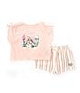 Color:Assorted - Image 1 - Baby Girls 12-24 Months Cap-Sleeve Roxy Graphic Slub-Jersey Tee & Yarn-Dyed-Striped Loop Terrycloth Shorts Set