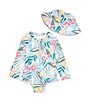 Color:Assorted - Image 1 - Baby Girls 12-24 Months Long Sleeve Hawaiian One-Piece Rashguard Swimsuit