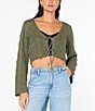 Roxy Beach Bound Crocheted Cropped Cardigan Sweater Top, Color:Four Leaf - Image 1