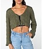 Roxy Beach Bound Crocheted Cropped Cardigan Sweater Top, Color:Four Leaf - Image 4