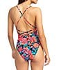 Color:Anthracite Floral - Image 2 - Beach Classic Floral Scoop Neck Criss Cross Back One Piece Swimsuit
