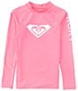 Color:Shocking Pink - Image 1 - Big Girls 7-16 Raglan Long Sleeve Whole Hearted Logo Rash Guard Top