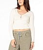 Roxy Cuddle Up Long Sleeve Button-Front Cropped T-Shirt, Color:Parchment - Image 1