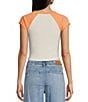 Roxy Groove Raglan Short Sleeve Color Block Cropped Graphic T-Shirt, Color:Musk Melon - Image 2