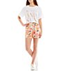 Color:Snow White/Floral Escape - Image 3 - High-Rise Happiness Awaits Printed Paperbag Shorts
