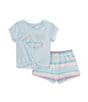 Color:Assorted - Image 1 - Little Girls 2T-6X Short Sleeve Slub Jersey Palm Logo Top & Stripe French Terry Short Set
