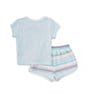 Color:Assorted - Image 2 - Little Girls 2T-6X Short Sleeve Slub Jersey Palm Logo Top & Stripe French Terry Short Set