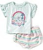 Roxy Little Girls Loop Ruffle Sleeve Top & Terry Short Set, Color:Turquoise - Image 1