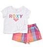 Color:Assorted - Image 1 - Little/Big Girls 2T-6X Slub Jersey Knit T-Shirt With Printed Muslin Short Set