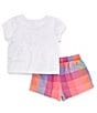 Color:Assorted - Image 2 - Little/Big Girls 2T-6X Slub Jersey Knit T-Shirt With Printed Muslin Short Set