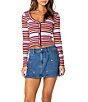 Roxy Long Sleeve Stripe Button Terrace Crop Top - Image 1