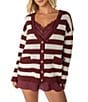Roxy Long Sleeve Stripe V-Neck Button Tamarindo Cardigan - Image 1