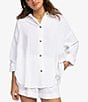 Color:Snow White - Image 1 - Morning Time Button Front Shirt