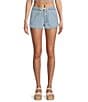 Color:Pale Light Blue - Image 1 - New Impossible Denim Dolphin Hem Pull-On Shorts