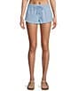 Color:Bel Air Blue - Image 1 - Scenic Route Mid Rise Frayed Hem Pull-On Drawstring Shorts