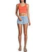 Color:Bel Air Blue - Image 3 - Scenic Route Mid Rise Frayed Hem Pull-On Drawstring Shorts