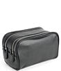 Color:Black - Image 2 - Leather Double Zip Toiletry Bag