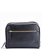 Color:Black - Image 1 - Pebbled Leather Zip Toiletry Travel Bag