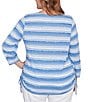 Ruby Rd. Plus Size Yarn-Dyed Eyelash Stripe Scoop Neck 3/4 Sleeve Adjustable Side Ties Top, Color:Chambray Multi - Image 2