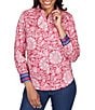 Color:Berry Multi - Image 4 - Abstract Floral Print Wrinkle Resistant Point Collar Long Sleeve Button Front Shirt