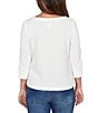 Ruby Rd. Abstract Textured Pucker Knit Scoop Neck 3/4 Sleeve Top, Color:White - Image 2