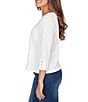 Ruby Rd. Abstract Textured Pucker Knit Scoop Neck 3/4 Sleeve Top, Color:White - Image 3