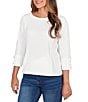 Ruby Rd. Abstract Textured Pucker Knit Scoop Neck 3/4 Sleeve Top, Color:White - Image 4