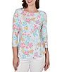 Ruby Rd. Allover Floral Envelope Neck 3/4 Sleeve Knit Top - Image 1