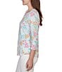 Ruby Rd. Allover Floral Envelope Neck 3/4 Sleeve Knit Top - Image 3