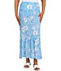 Color:Blue Bell Multi - Image 1 - Allover Floral Print Metallic Stripe Pull-On Tiered Hem Maxi Skirt