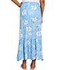 Color:Blue Bell Multi - Image 2 - Allover Floral Print Metallic Stripe Pull-On Tiered Hem Maxi Skirt