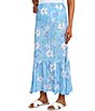 Color:Blue Bell Multi - Image 3 - Allover Floral Print Metallic Stripe Pull-On Tiered Hem Maxi Skirt