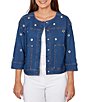 Ruby Rd. Allover Grommet Accents 3/4 Sleeve Extra Stretch Denim Jacket - Image 1