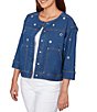 Ruby Rd. Allover Grommet Accents 3/4 Sleeve Extra Stretch Denim Jacket - Image 4