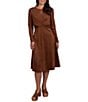 Ruby Rd. Ballet Faux Suede Keyhole Neckline Long Sleeve Gathered Twist Midi Dress - Image 1