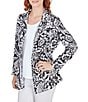 Color:Black/White - Image 1 - Black & White Tropical Print Point Collar Snap Zip Front Jacket