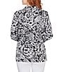 Color:Black/White - Image 2 - Black & White Tropical Print Point Collar Snap Zip Front Jacket