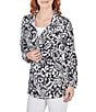 Color:Black/White - Image 3 - Black & White Tropical Print Point Collar Snap Zip Front Jacket